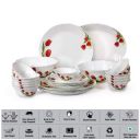 Cello Imperial Red Bloom Opalware Dinner Set, 27 Pieces, White...