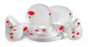 Cello Monarch Red Poppy Opalware Dinner Set, 27-Pieces, White...