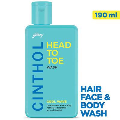 Cinthol Head to Toe, 3-in-1 Wash (Shampoo, Face and Body) – COOL WAVE, 190ml