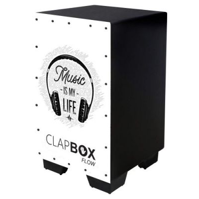 Clapbox Flow Graphic Cajon CB-FLW8, Walnut wood (H:50 W:30 L:30) - 3 Internal Snares, Black (Music is life)