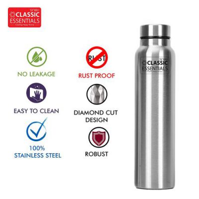 Classic Essentials Spring Stainless Steel Single Walled Fridge Water Bottle (1000ml)