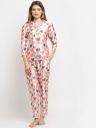 Claura Women Cream & Red Printed Silk Satin Night Suit...