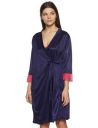 Clovia Women's 2 Pcs Satin Nightwear Set in Navy & Pink - Short Robe & Nightie...
