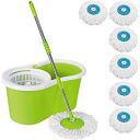 DAIVE Mop Floor Cleaner with Bucket Set Offer with Big Wheels for Best 360 Degree Easy Cleaning, Green with 6 Microfiber...