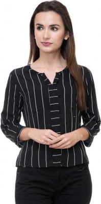 DEEWA Casual 3/4 Sleeve Striped Women Black Top