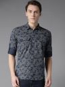 DENNISON Men Navy Blue & White Slim Fit Camouflage Print Casual Shirt...