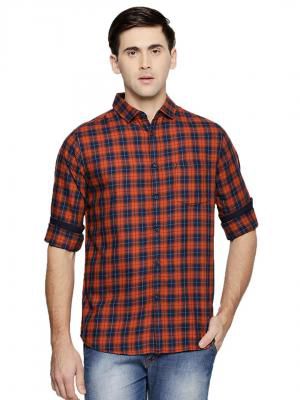 Dennis Lingo Men's Checkered Mustard Slim Fit Casual Shirt