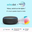 Echo Dot (3rd Gen, Black) + Wipro 9W LED Smart Color Bulb combo - Works with Alexa - Smart Home starter kit...