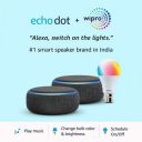 Echo Dot (3rd Gen, Black) gift twin pack with Wipro 9W LED smart Bulb...