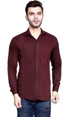 FabTag - Mesh Men Solid Casual Maroon Shirt