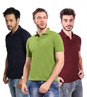Freely Poly Cotton Polo Collar & Plain Comfort Fit T-Shirt for Mens - Pack of 3