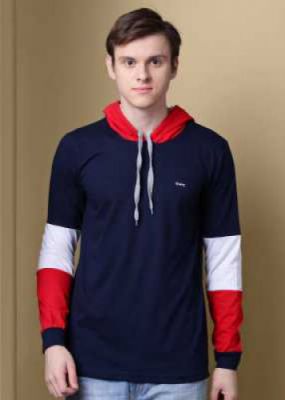 GHPC Color Block Men Hooded Dark Blue T-Shirt