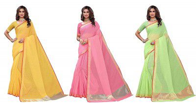 GoSriKi Women's Plain Weave Art Silk Saree with Blouse Piece (ART-COMBO-725_Multicolor_FS_Multicolour)