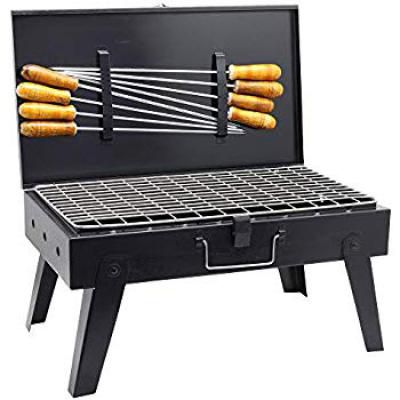 H Hy-tec (Device) Briefcase and Picnic Metal Barbeque with 8 Skewers, 1 Iron Grill and 1Packet of Charcoal