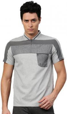 HRX by Hrithik Roshan Self Design Men Mandarin Collar Grey T-Shirt 