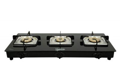 Hamlay Toughened Glass Burner Auto Ignition Gas Stove -3 Burner LPG Compatible (Black)