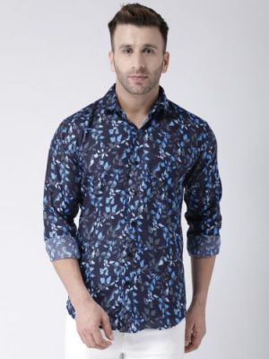 Hangup Men Printed Casual Blue Shirt