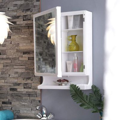 Happer Premium Plastic Wall Mounted Mirror and Storage Cabinet (White)