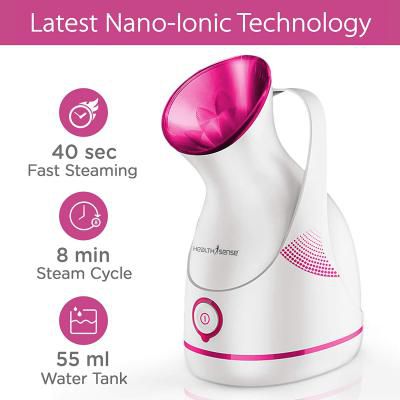 Healthsense Nano-Cure FS550 Facial Steamer and Medical Steam Inhaler Vaporizer with Nano-Ionic Technology (White/Pink)
