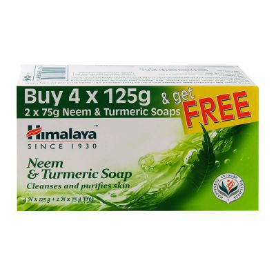 Himalaya Neem & Turmeric Soap - 125g (Pack of 4) + Pack of 2 of 75g Free
