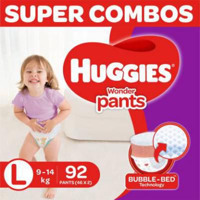 Huggies Wonder Pants Large Size Diapers Combo 2, 46 Counts Per Pack - L (92 Pieces)