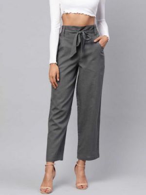 Idalia Regular Fit Women Grey Pure Cotton Trousers