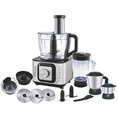 Inalsa Food Processor INOX 1000-Watt With Blender Jar / 304 Grade SS Dry Grinding / Chutney Jar / 7 Accessories | 2 Yr Warranty on Motor |Centrifugal/ Citrus Juicer | (Black/Silver)