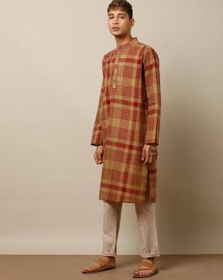 Indie Picks South Cotton Checked Long Kurta with Patch Pocket