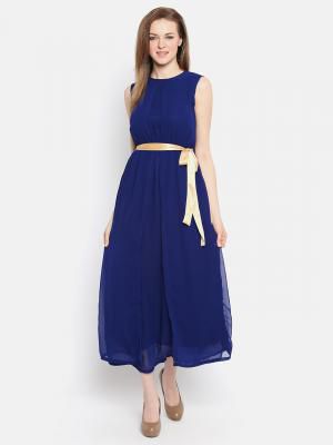 Ishin Women Navy Blue Solid Empire Dress
