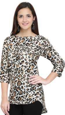 J B Fashion Party 3/4 Sleeve Animal Print Women Multicolor Top