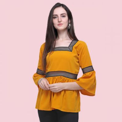J B Fashion Women's Regular fit Top Yellow & Grey