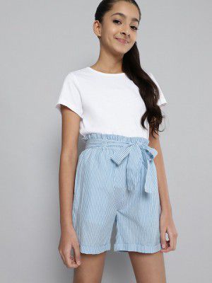 JUSTICE Girls Blue Striped Mid-Rise Cotton Regular Shorts