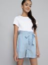 JUSTICE Girls Blue Striped Mid-Rise Cotton Regular Shorts...