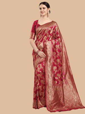 KALINI Maroon & Gold Silk Blend Banarasi Saree