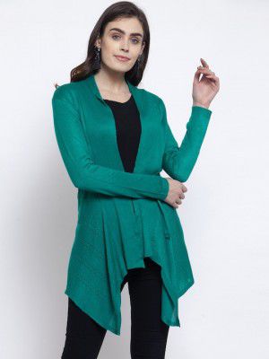 KLOTTHE Women Teal Self Design Waterfall Shrug