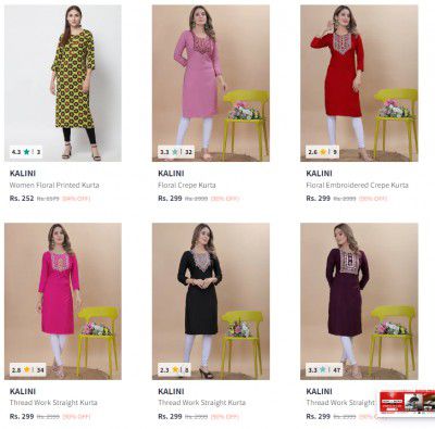 Myntra : Upto 90% Off On Kalini Kurtas | Starts ₹229