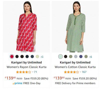 Karigari by Unlimited Women's Kurta Starting @ ₹129/-