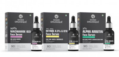 Khadi Organique Niacinamide, Retinol & Alpha Arbutin Face Serum For Skin Brightening, Reduce Hyperpigmentation, No Artificial Fragrance (Pack of 3) 90 ml