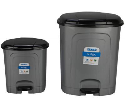 Kolorr Go Clean Pedal Waste Garbage Bin Trash Can Modern Design Plastic Dustbin - 6.5L & 23L (Pack of 2) - Silver