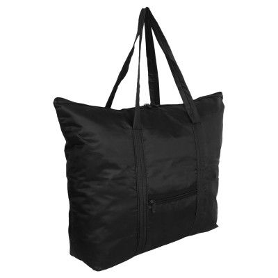 Kuber Industries Storage Bag|Clothes Storage Bag|Storage Bag with Handle|Parachute Shopping Bag|Grocery Hand Bag|Foldable Storage Bag|Front Pocket Storage Bag|Black
