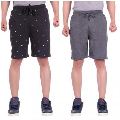 LIVFIT Men Cotton Shorts - Grey & Black