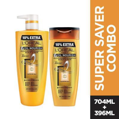 L'Oreal Paris 6 Oil Nourish Shampoo, 1L (640ml+360ml) - Combo pack of 2
