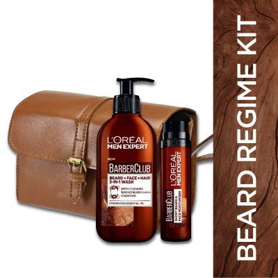 L'Oreal Paris Men Expert Barber Club, Beard + Face + Hair 3-In-1 Wash 200ml with Long Beard & Skin Oil 30ml
