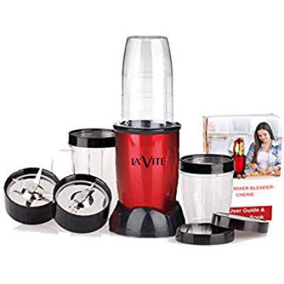 La Forte La Vite Cherie Compact Powerful Mixer Grinder Blender with 3 Jars and 2 Detachable Blades (Red) with Recipe