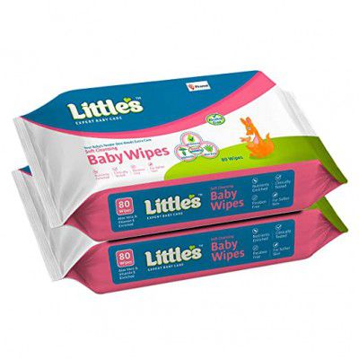 Little's Soft Cleansing Baby Wipes with Aloe Vera, Jojoba Oil and Vitamin E (80 wipes) pack of 2