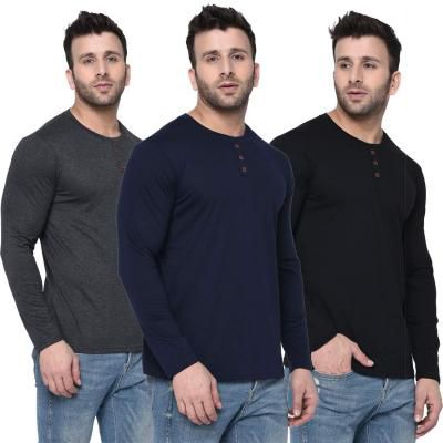London Hills Solid Men Full Sleeve Round Neck T-Shirt (Pack of 3)