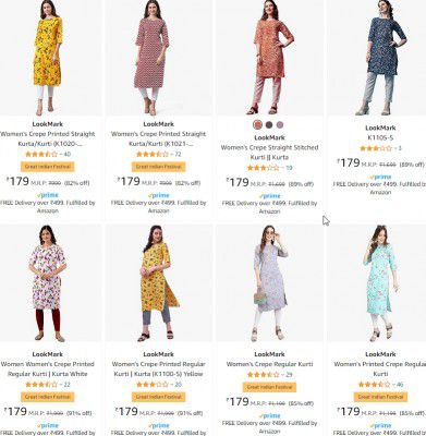 LookMark Women's Kurti Upto 82% Off | Strating @ ₹193