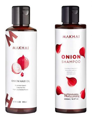 Makhai Onion Hair Oil and Onion Shampoo Combo with Red Onion Extract for Dandruff and Hair Growth