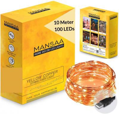 Mansaa Essentials 100 LED Copper Fairy String 10 m Lights with 1 m USB Cable