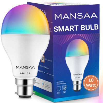 Mansaa Smart Led Bulbs for Home Multi-Color 10W Wi-Fi, Dimmable, Compatible with Google Home & Amazon Alexa Bulb (B22 Pin Holder Type Pack of 1) - M4 16x